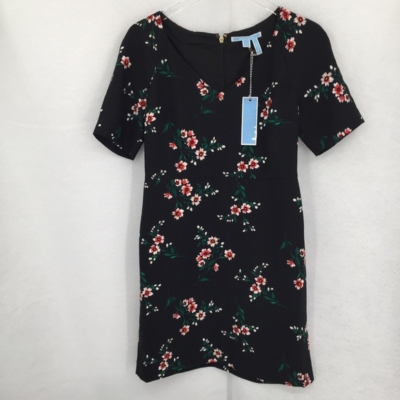 Draper James black floral dress v-neck shift red green a-line Reese new 4 - Picture 2 of 6
